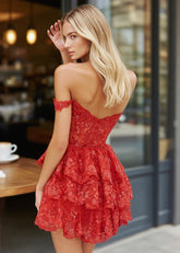 Sincerely Poised Off Shoulder Red Ruffle Dress Confidence Staple - Red - PromDressClub